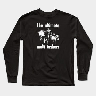 Goats The Ultimate Multi - Taskers Mowing the Grass Sustainable Farming Distressed Funny Quote Long Sleeve T-Shirt